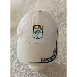 Bassmaster Bass Master Hat Cap Adjustable Strapback Bass Logo USA Flag Ivory New